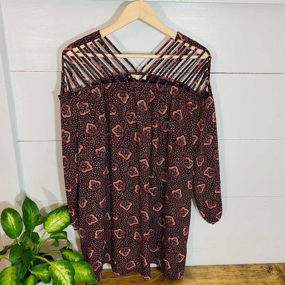 Entro Caged Lattice Shoulder Printed Dress
